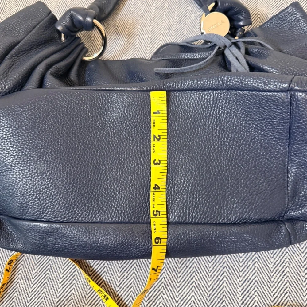 FURLA - Navy Pebbled Leather Hobo Bag
